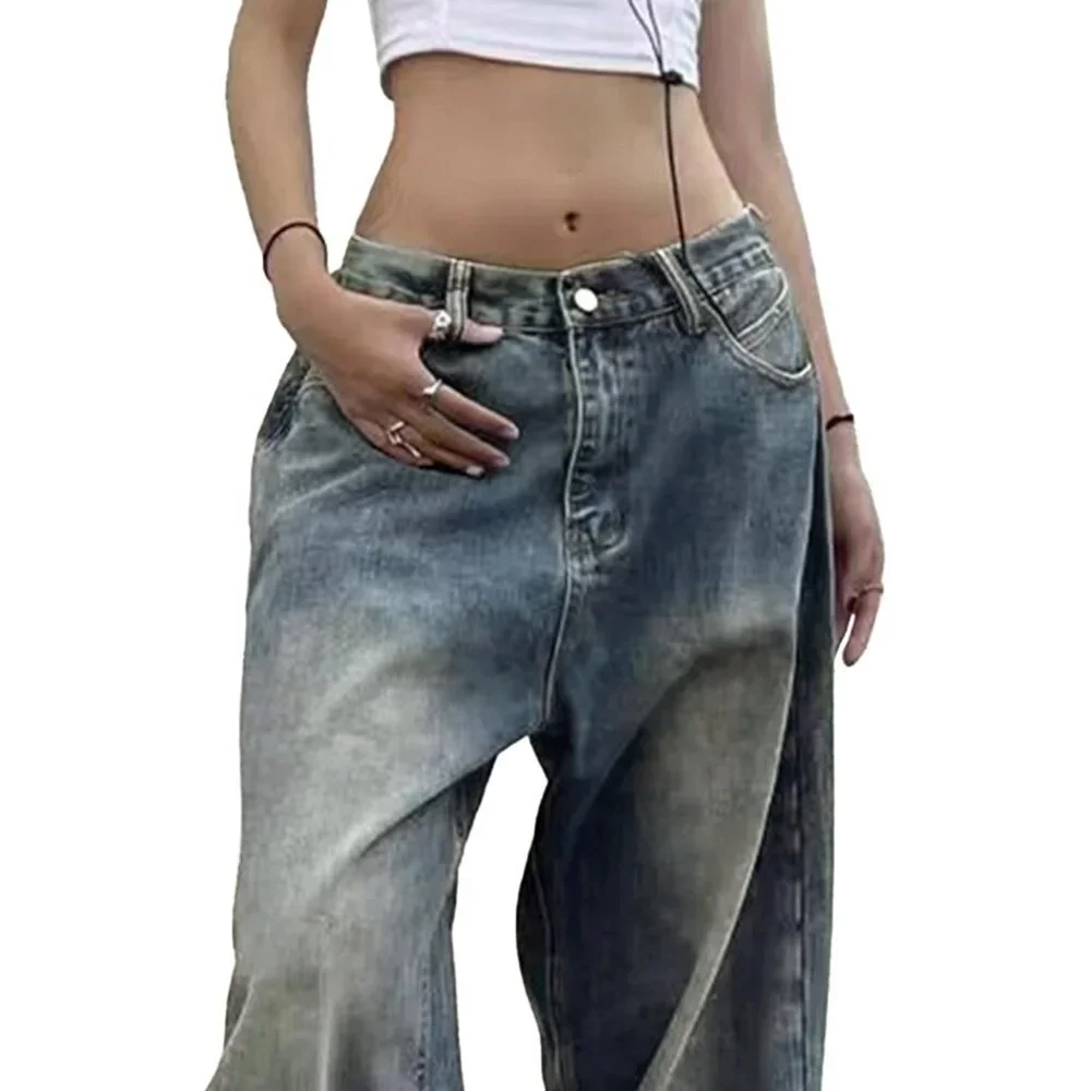 Women Wide Leg Jeans Mid-Low Waist Baggy Denim Pants Casual Versatile - Picture 4 of 4